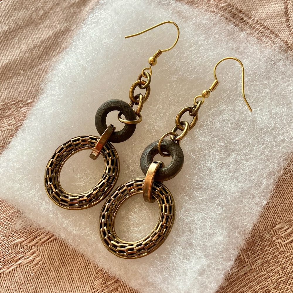 Bronze/Gold and Wood Earrings